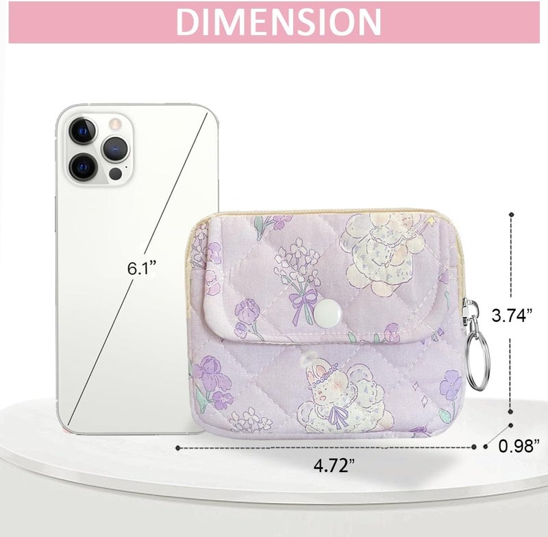 Modacarry Store Cotton Quilted Floral Coin Pouch with Cute Prints Zipper for Women Girls (PURPLE BOUQUET) - Image 3